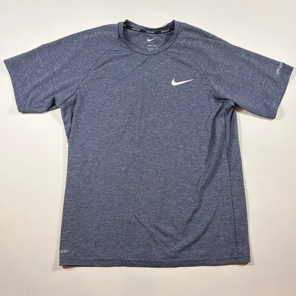 Nike Swim Shirt Mens Medium Dri-FIT UPF 40+ Heathered Blue Performance